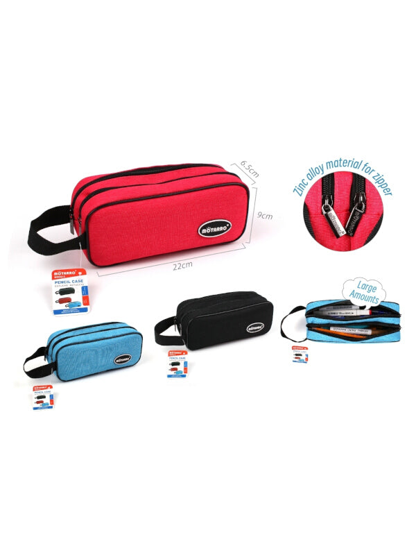 Motarro Double ZIP Pencil CASE - RED - 22x9x6.5 Cm (MX032 - 3)