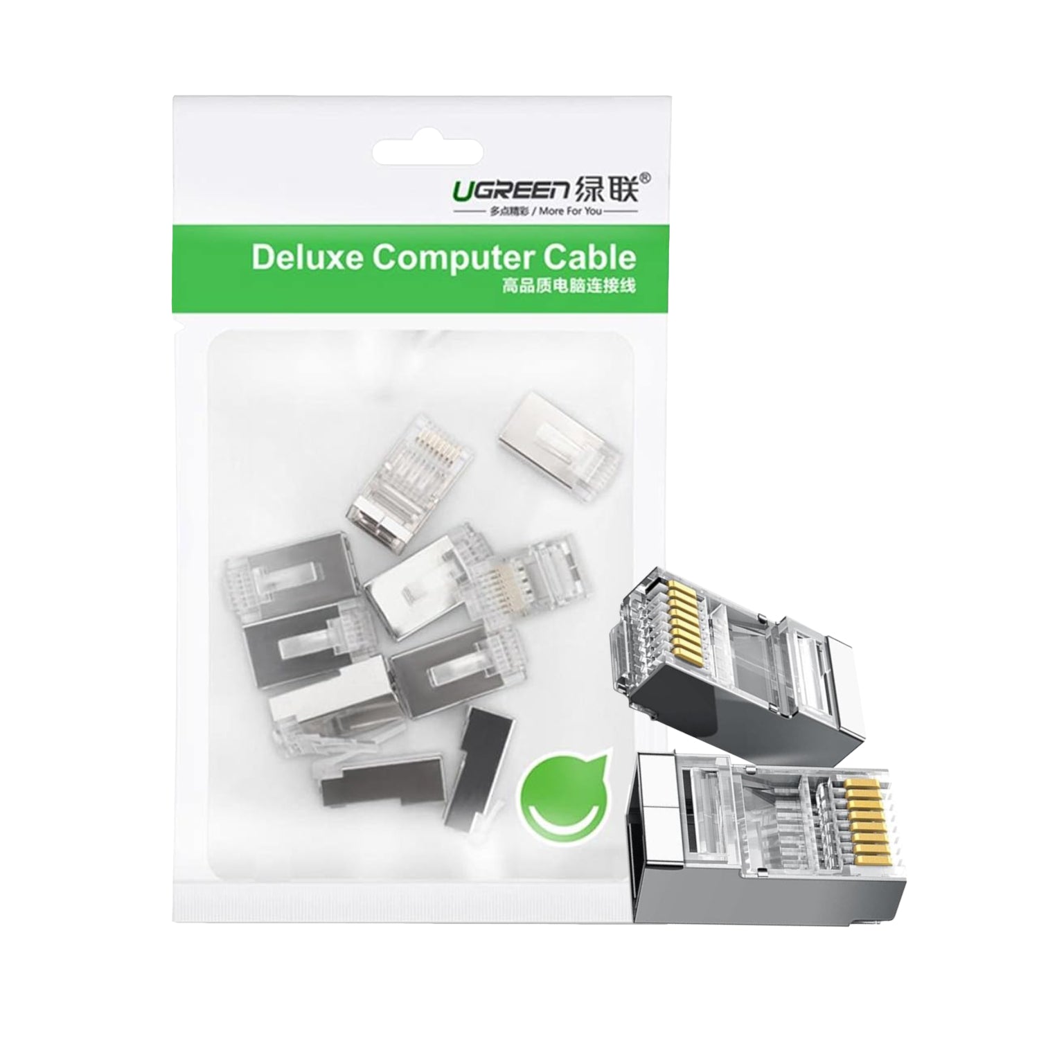 Ugreen NW111 RJ45 Cat6 Ethernet Network Head 100 Pack - Silver/Transparent