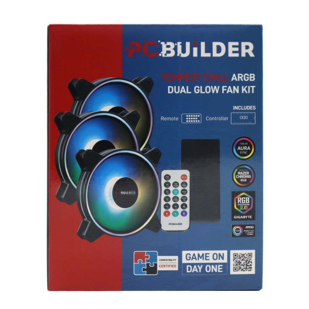 PCBuilder Tempest Chill Fan Kit 3x120MM Dual Glow ARGB Fan + Controller + RF Remote - alternate product view 2