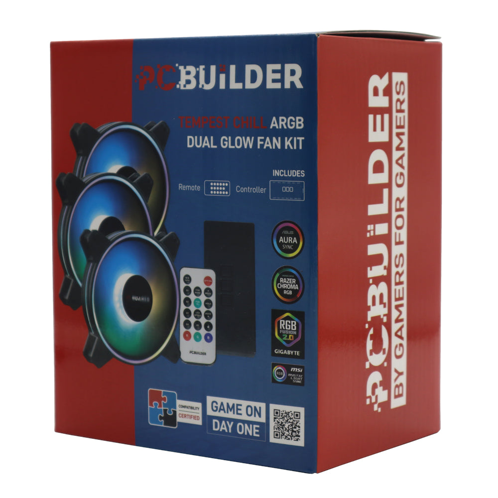 PCBuilder Tempest Chill Fan Kit 3x120MM Dual Glow ARGB Fan + Controller + RF Remote - alternate product view 3