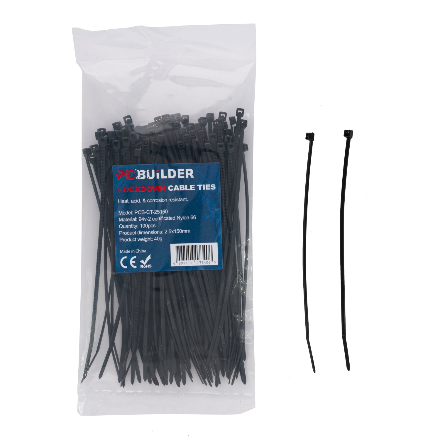 PCBuilder LOCKDOWN 150mm Cable Ties (100 pcs) - Black - alternate product view 5