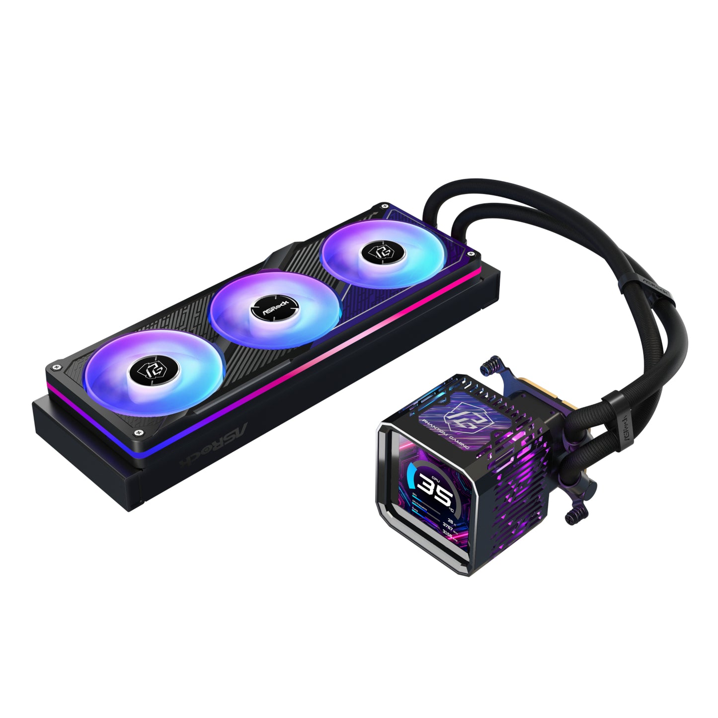 ASRock Phantom Gaming 360 LCD All-in-one Liquid CPU Cooler - Black - alternate product view 3