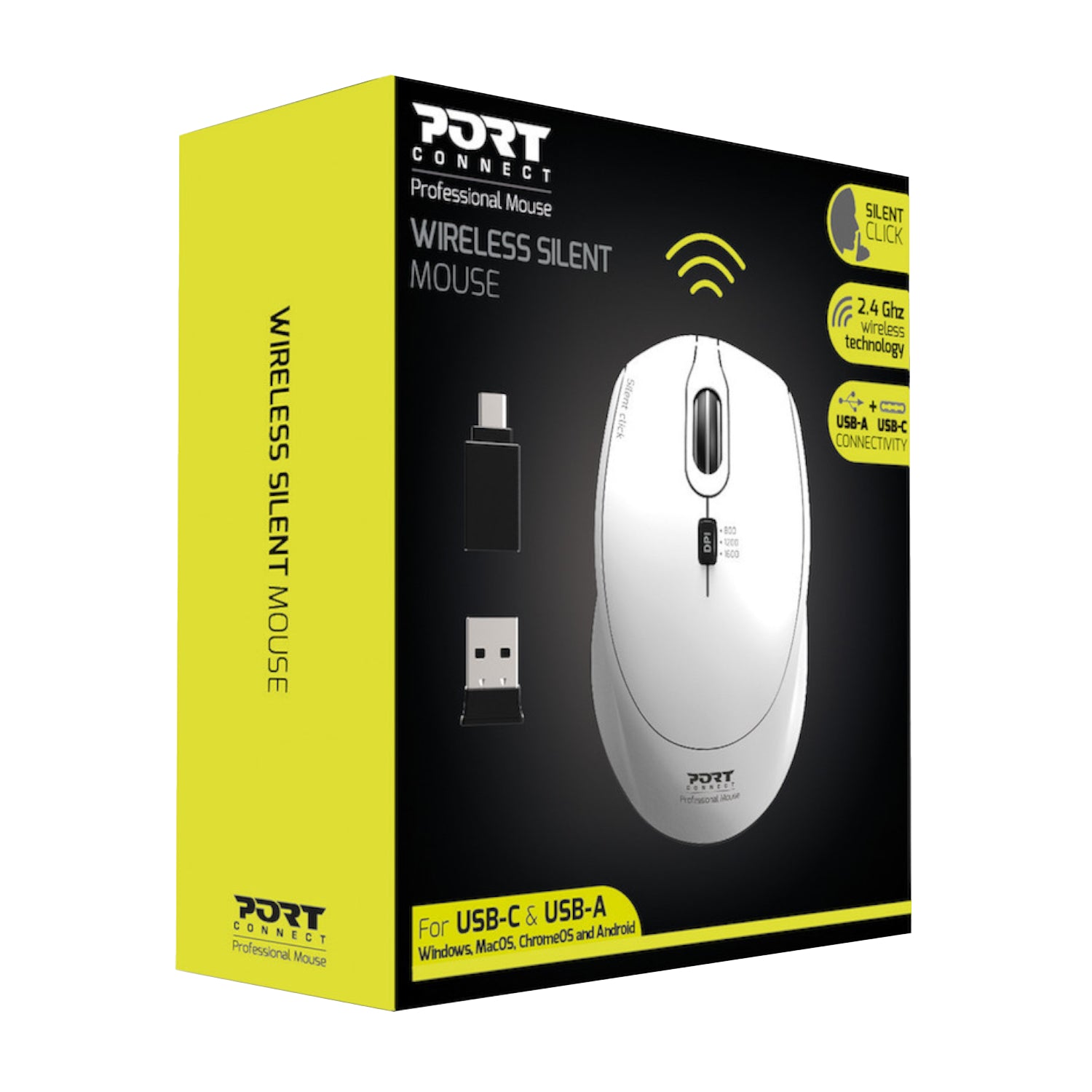 Port Connect Silent 1600DPI 3 Button Wireless Mouse - White - alternate product view 4