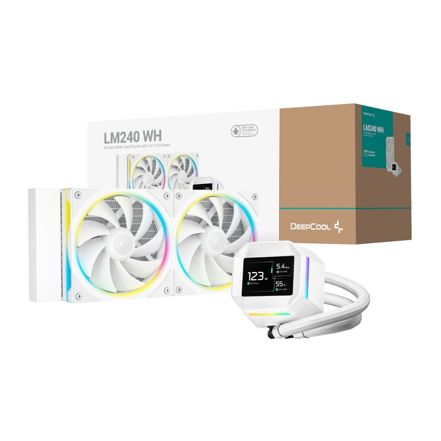 DEEPCOOL LM240 ARGB 240mm AiO CPU Liquid Cooler - White