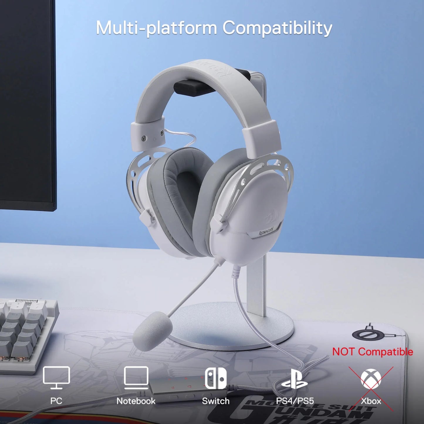 Redragon Over-Ear AURORA Gaming Headset - White - alternate product view 4