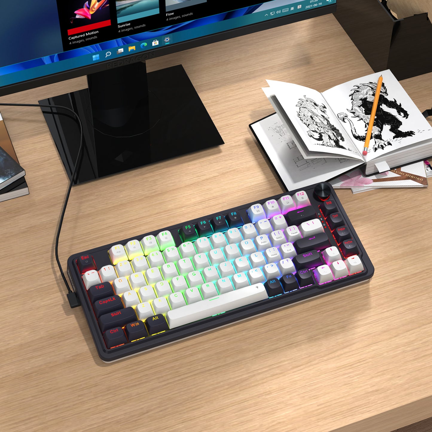 Redragon K673 UCAL 75% Magnetic Ultramag Switch Wired Keyboard - Black - alternate product view 6