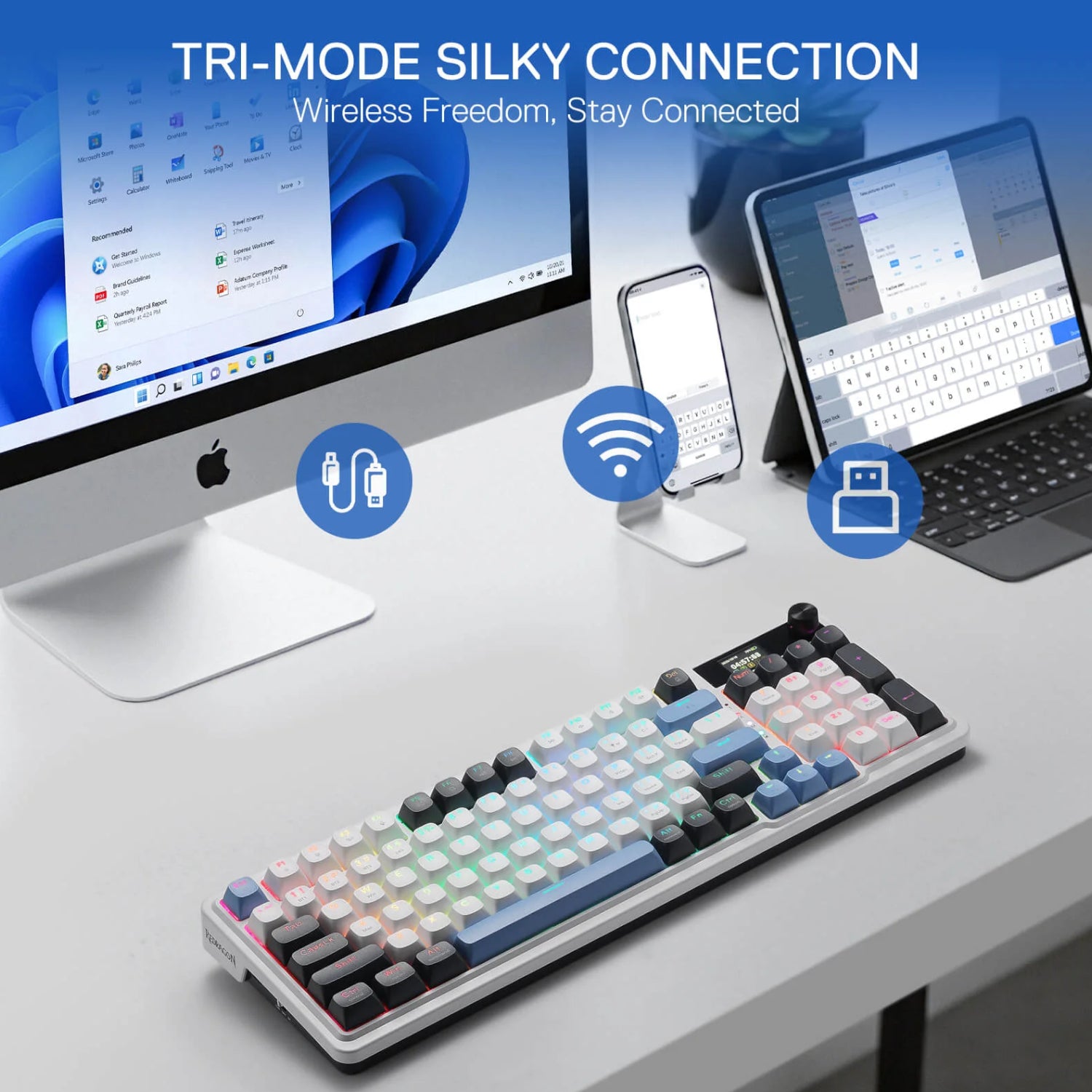 Redragon K719WGB GALATIN RGB PRO Full sized Wireless Gaming Keyboard - White - alternate product view 2