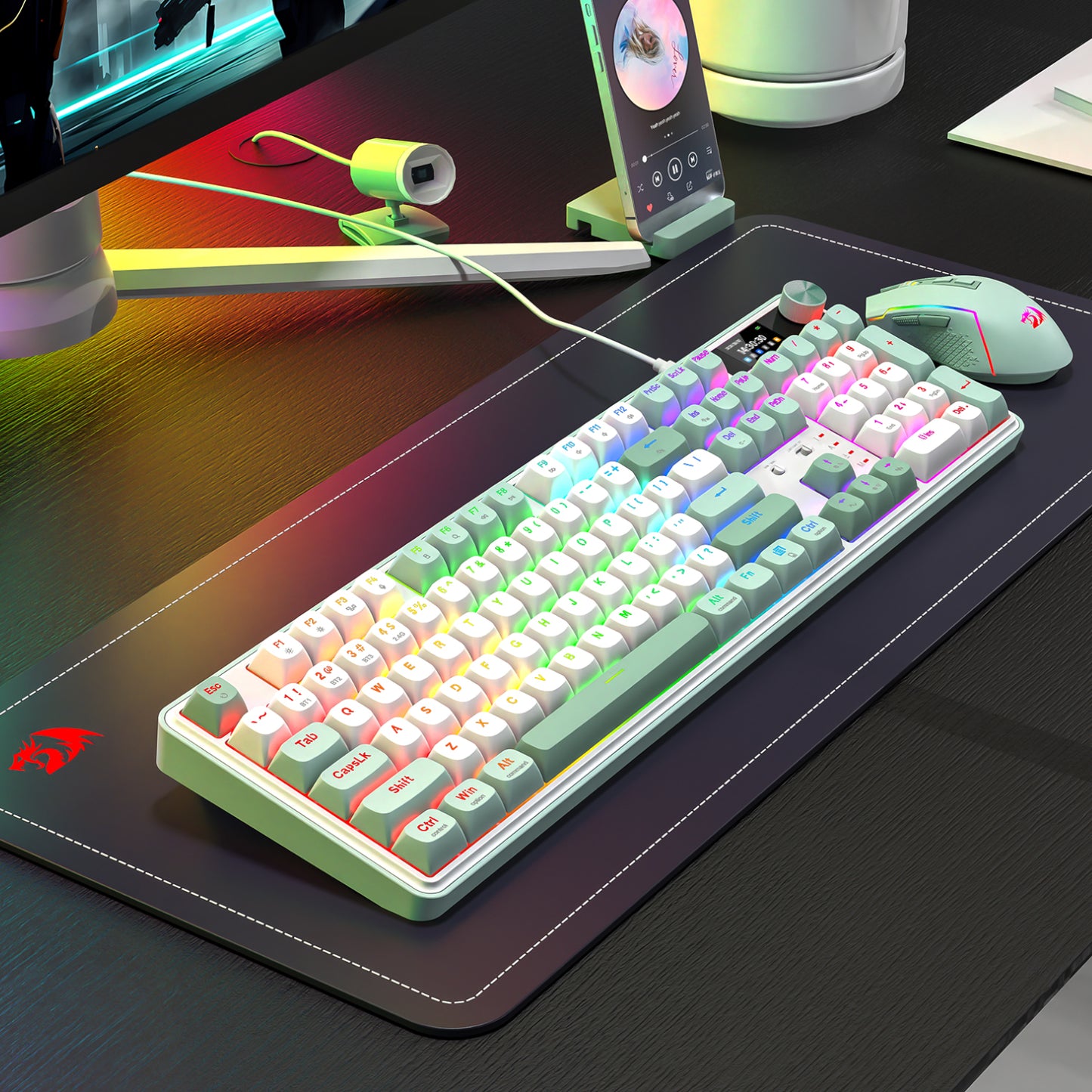 Redragon WYVERN K761 Pro Full-size RGB Wireless Mechanical Gaming Keyboard - White/Green - alternate product view 6