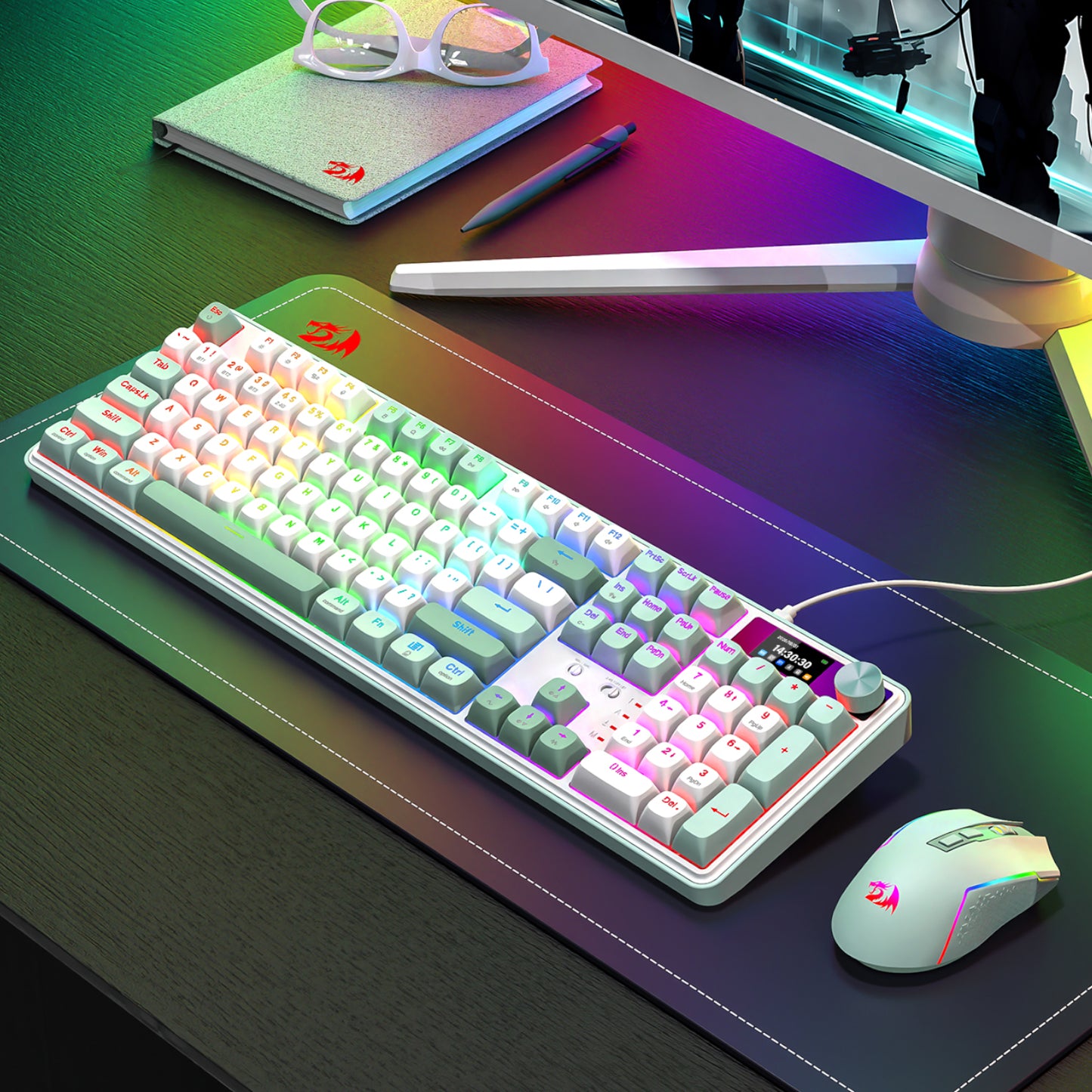 Redragon WYVERN K761 Pro Full-size RGB Wireless Mechanical Gaming Keyboard - White/Green - alternate product view 7
