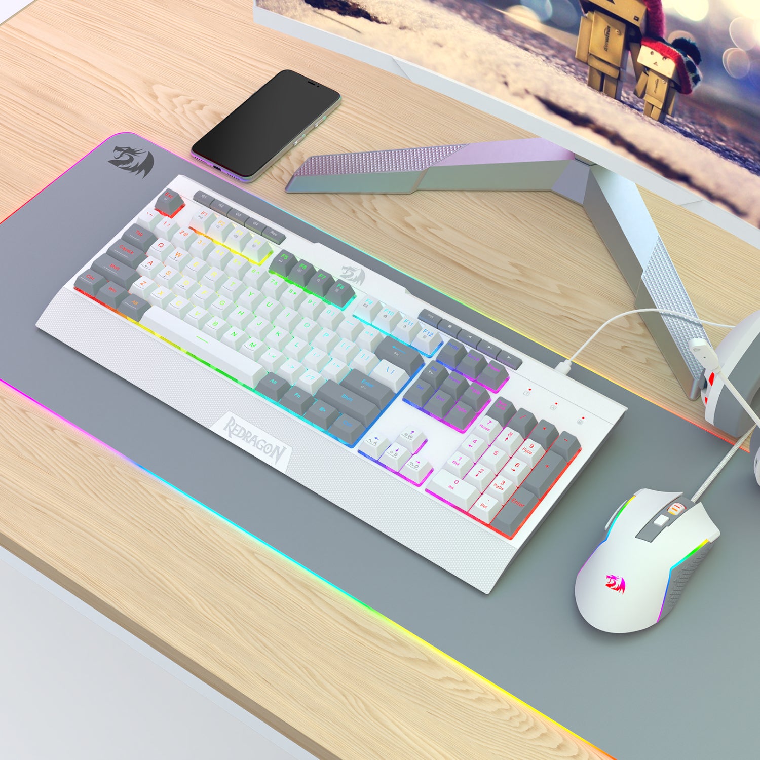 Redragon S151 Wired RGB Gaming Keyboard and Mouse Combo - White and Grey - alternate product view 7