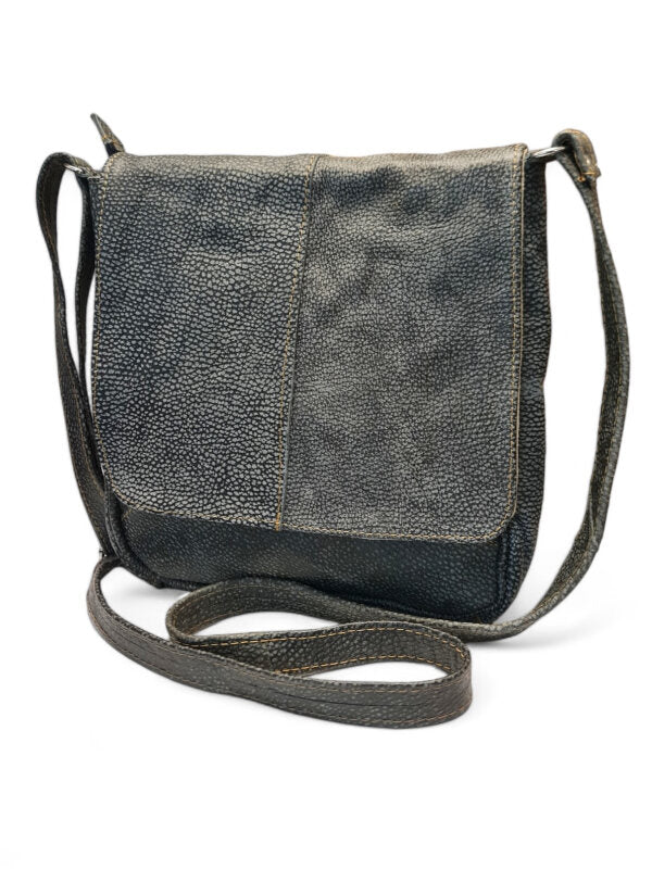 Leather GENTS SLING BAG WITH FLAP - Mottled GREY - ±27×28×4 Cm
