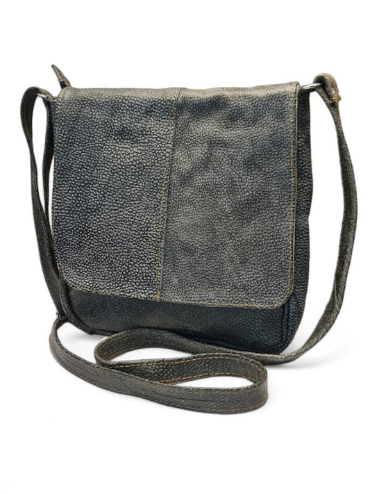 Leather GENTS SLING BAG WITH FLAP - Mottled GREY - ±27×28×4 Cm
