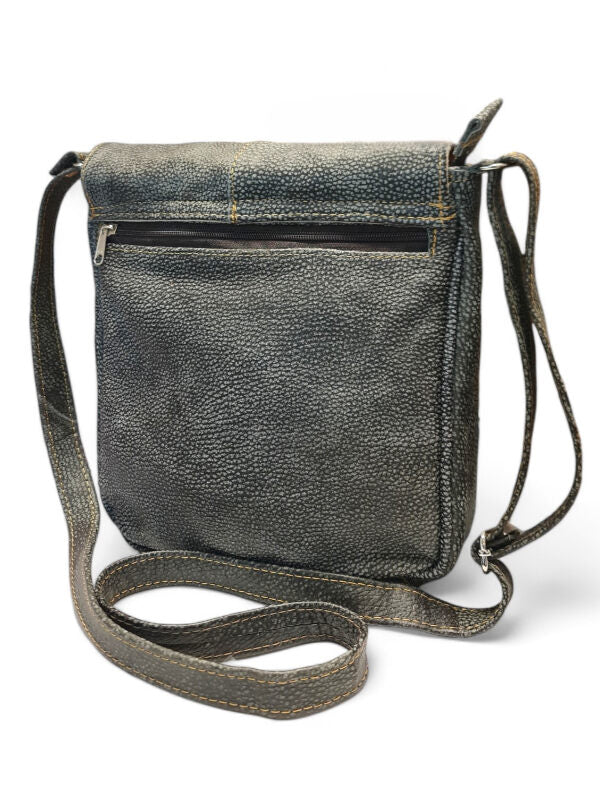 Leather GENTS SLING BAG WITH FLAP - Mottled GREY - ±27×28×4 Cm - Image 2