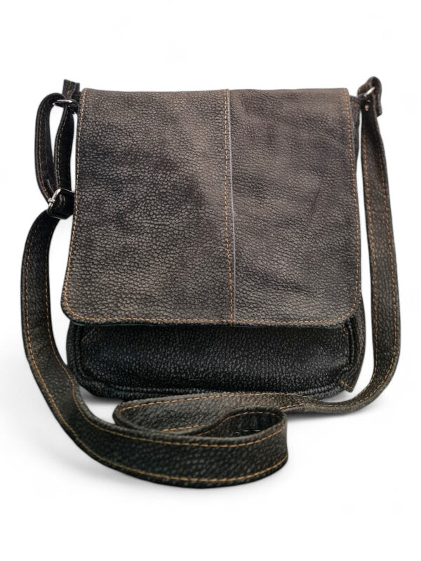 Leather GENTS SLING BAG WITH FLAP - Mottled GREY - ±27×28×4 Cm - Image 3