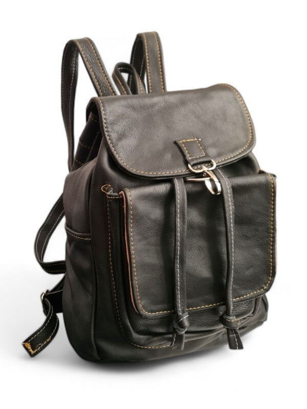 Leather Backpack - BLACK - ±32×22×10 Cm