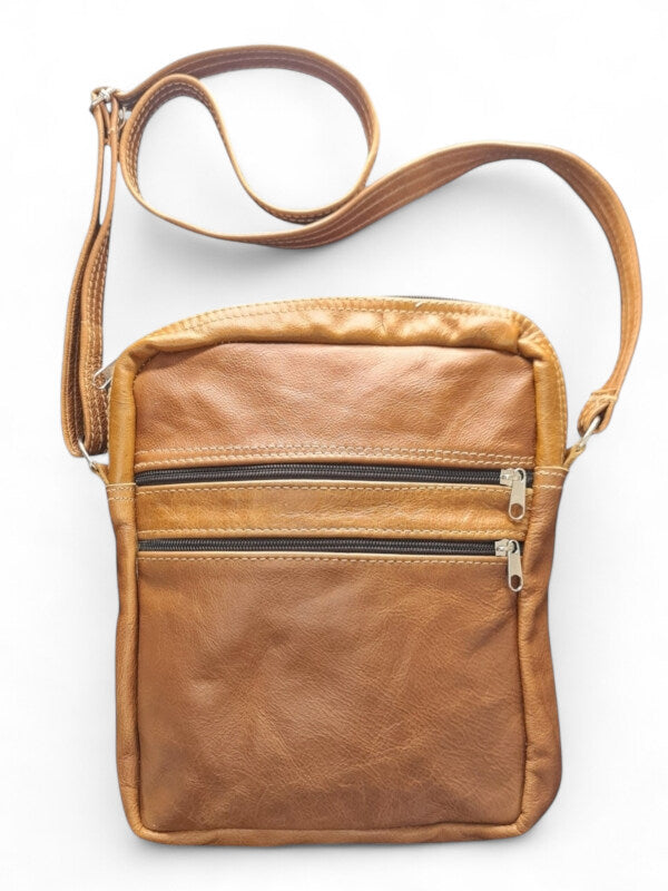 Leather SLING BAG - TAN - ±30×25×5 Cm