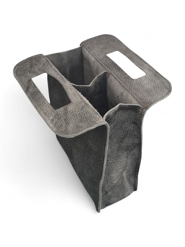 Leather WINE BAG - 2 Pockets - Mottled LIGHT BROWN ±35.5×24×10 Cm - Image 2