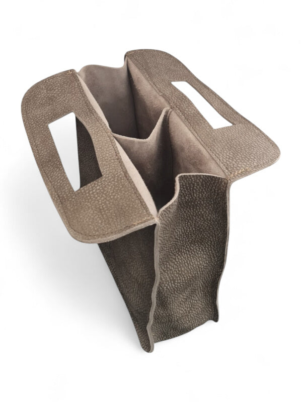 Leather WINE BAG - 2 Pockets - Mottled LIGHT BROWN ±35.5×24×10 Cm - Image 2