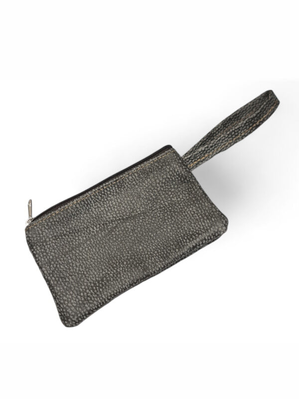 Leather PURSE WITH Handle - Mottled GREY - ±11×19 Cm