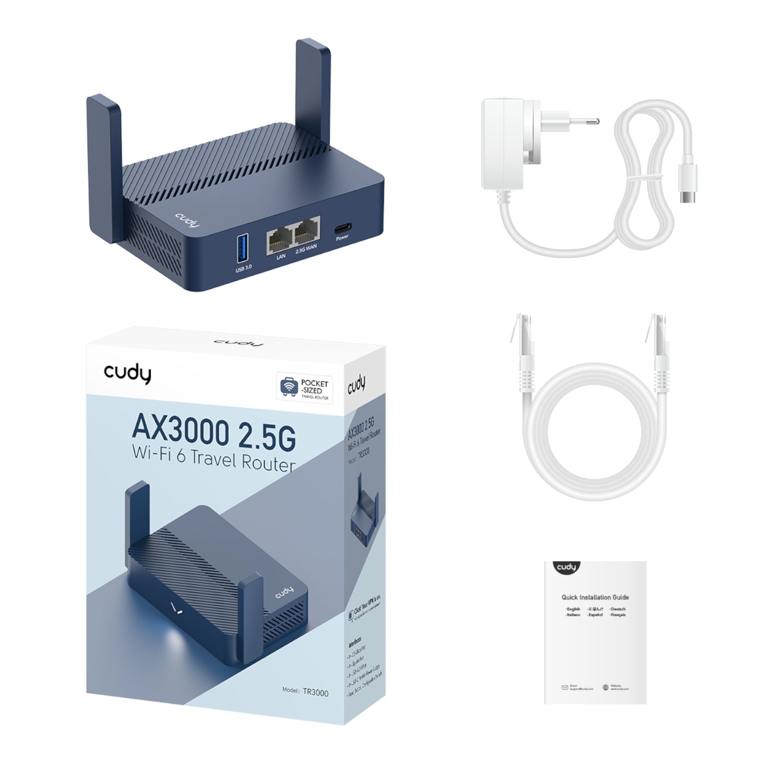 Cudy AX3000 2.5G Wi-Fi 6 Mini VPN Travel Router - Navy Blue - alternate product view 5