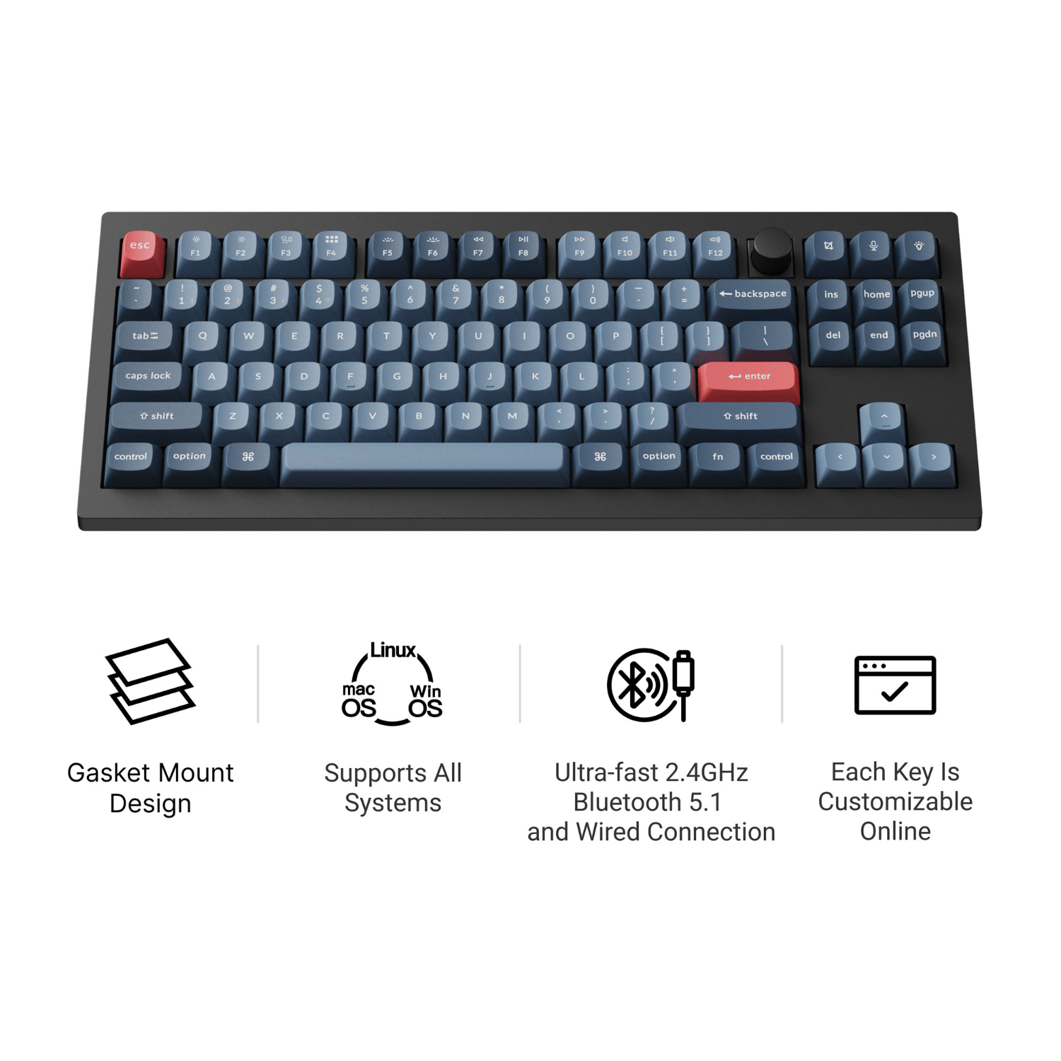 Keychron V3 Max QMK/VIA 80% Wireless Custom Mechanical Keyboard (Brown Switch) – Carbon Black - alternate product view 2