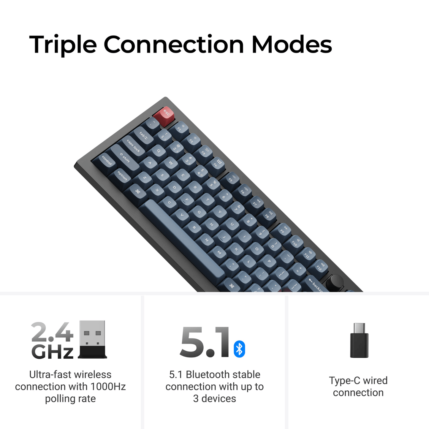 Keychron V3 Max QMK/VIA 80% Wireless Custom Mechanical Keyboard (Brown Switch) – Carbon Black - alternate product view 3