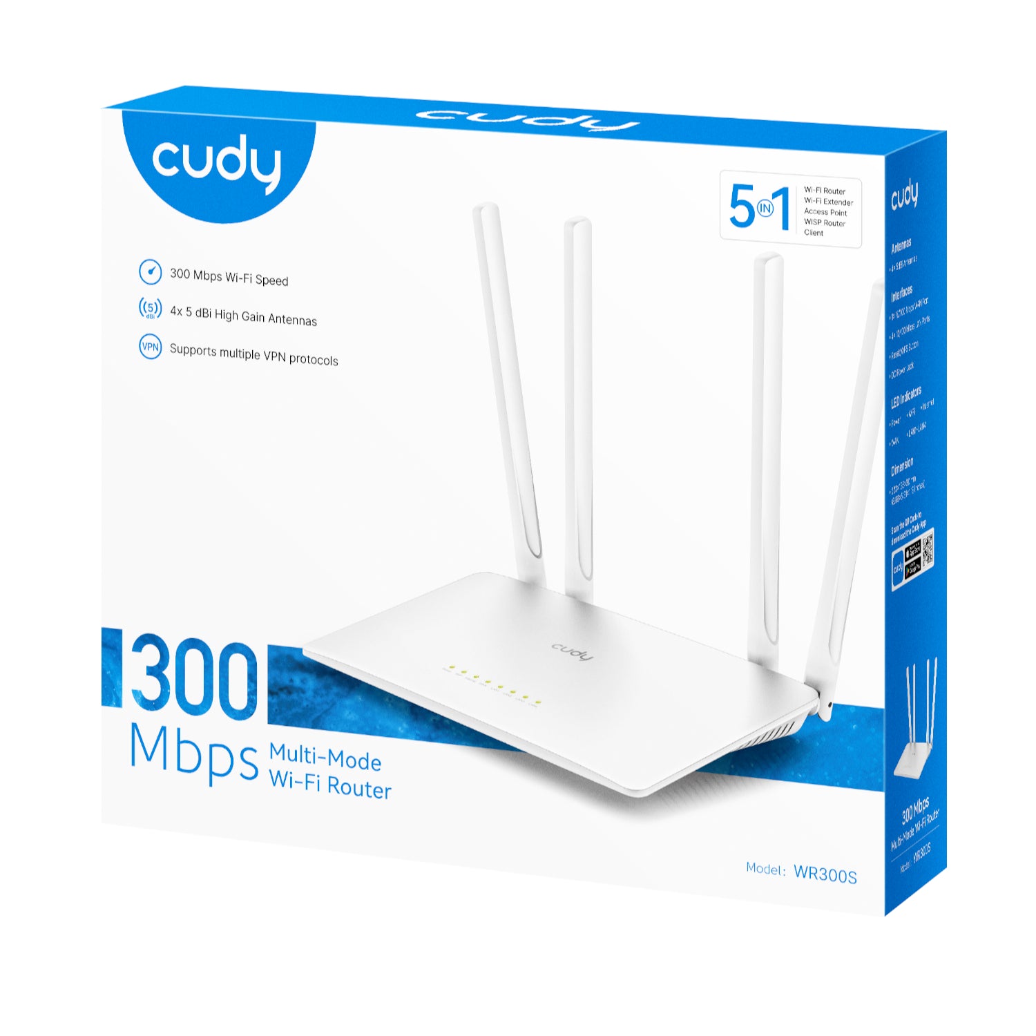 Cudy WR300S 300Mbps 5-Port Wi-Fi 4 Router – White - alternate product view 5