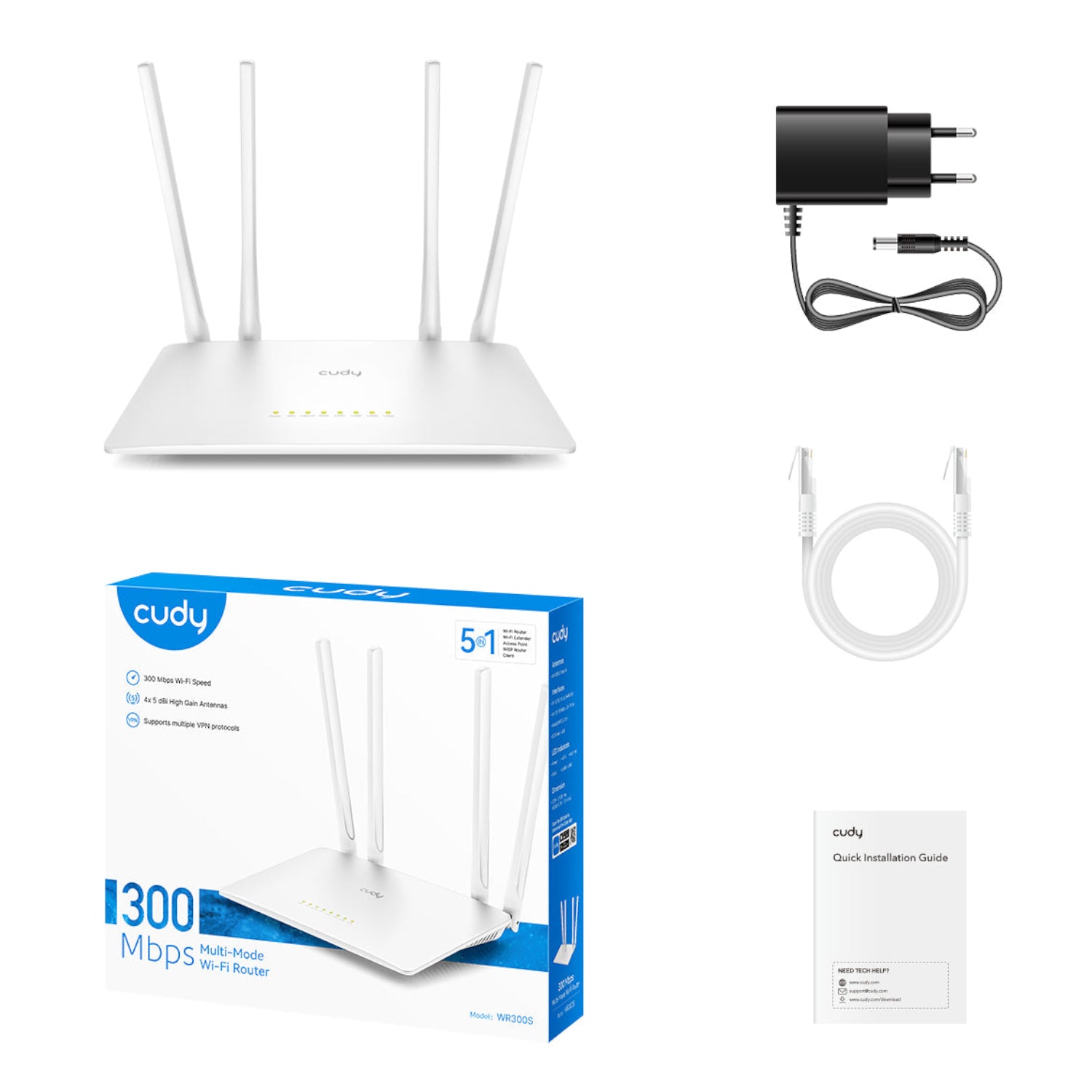 Cudy WR300S 300Mbps 5-Port Wi-Fi 4 Router – White - alternate product view 6