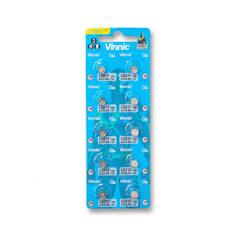 Vinnic Alkaline 1.5v Cell Battery - Equivalent For Ag0, 5.8x2.15 mm