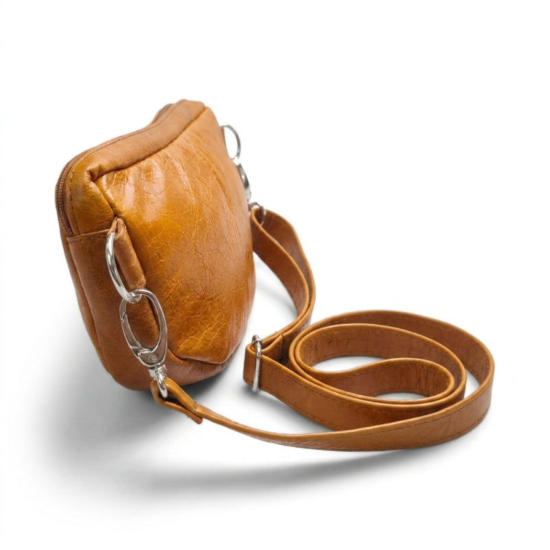 Leather Adjustable Crossbody SLING BAG - TAN - ±14×25×5 Cm - Image 3