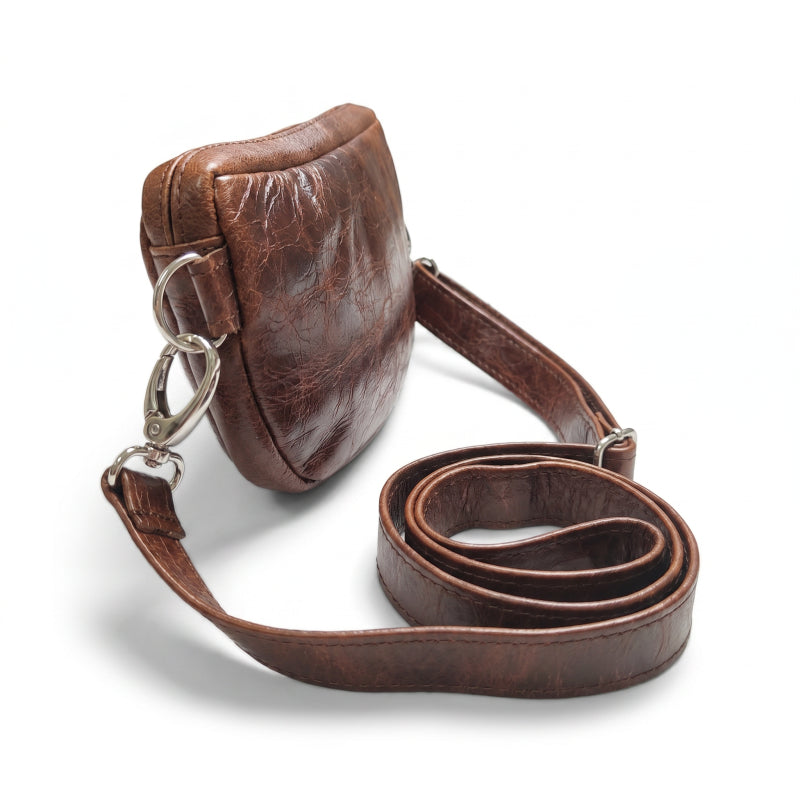 Leather Adjustable Crossbody SLING BAG - BROWN - ±14×25×5 Cm - Image 3