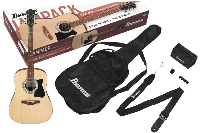 IBANEZ ACOUSTIC GUITAR.ACCESSORIES INCLUDE GIG BAG. TUNER. STRAP. PICKS